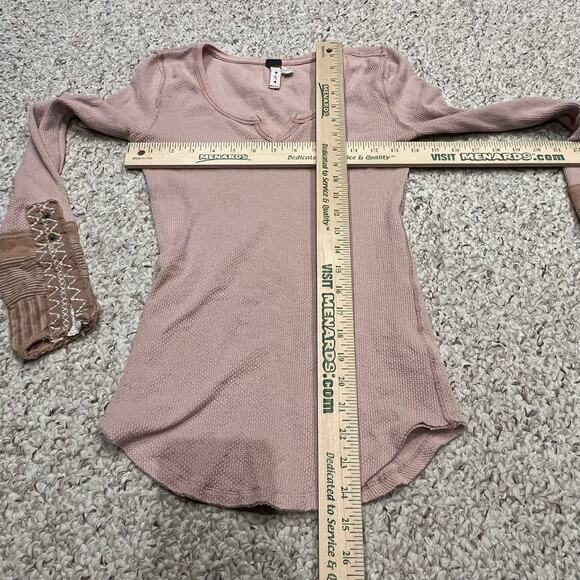 We the Free Kyoto Cuff Thermal Long Sleeve Tee Sz S Pink Patchwork Boho - Picture 7 of 8